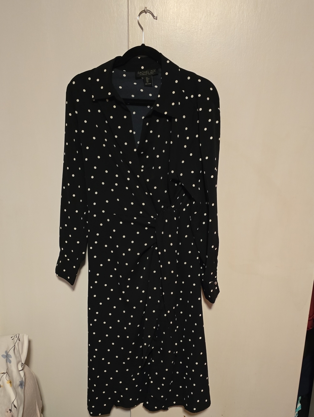 Rachel Zoe Black Dress with White Polka Dots - Long Sleeve